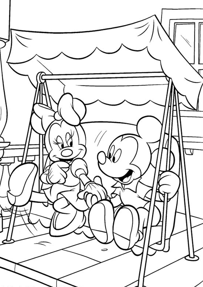 kolorowanka Myszka Miki i Minnie na huśtawce, malowanka do wydruku dla dzieci nr 21